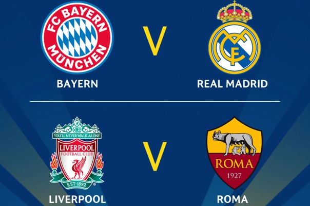 Lịch bán kết lượt về cúp C1 Châu Âu: AS Roma vs Liverpool, Real Madrid vs Bayern Munich
