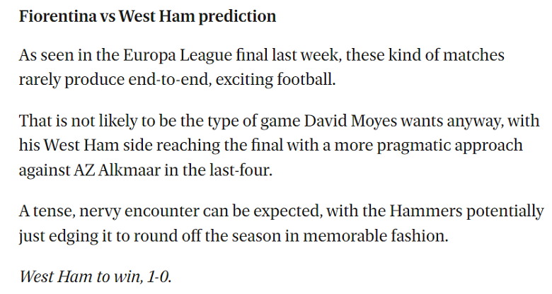 Matt Verri dự đoán West Ham vs Fiorentina, chung kết C3 2023 - Ảnh 1