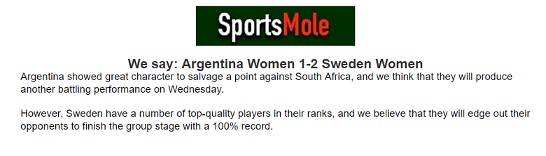 Ben Sully dự đoán nữ Argentina vs nữ Thụy Điển, 14h ngày 2/8 - Ảnh 1