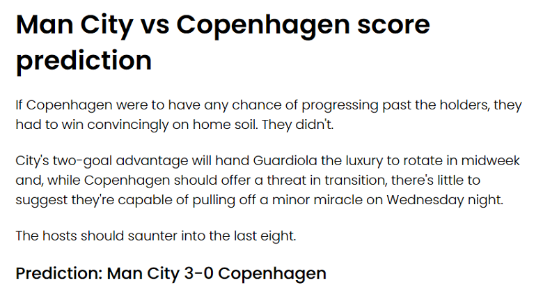 Chuyên gia James Cormack chọn tỷ số nào trận Man City vs Copenhagen, 3h ngày 7/3? - Ảnh 1