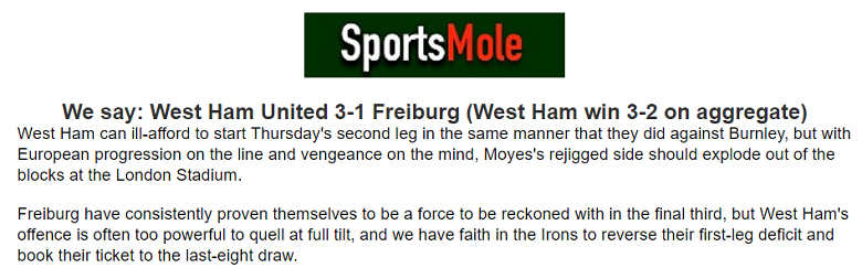 Chuyên gia Ben Knapton dự đoán West Ham vs Freiburg, 0h45 ngày 15/3 - Ảnh 1