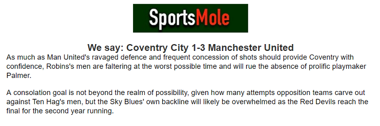 Chuyên gia Ben Knapton chọn tỷ số nào trận Coventry vs MU, 21h30 ngày 21/4? - Ảnh 1