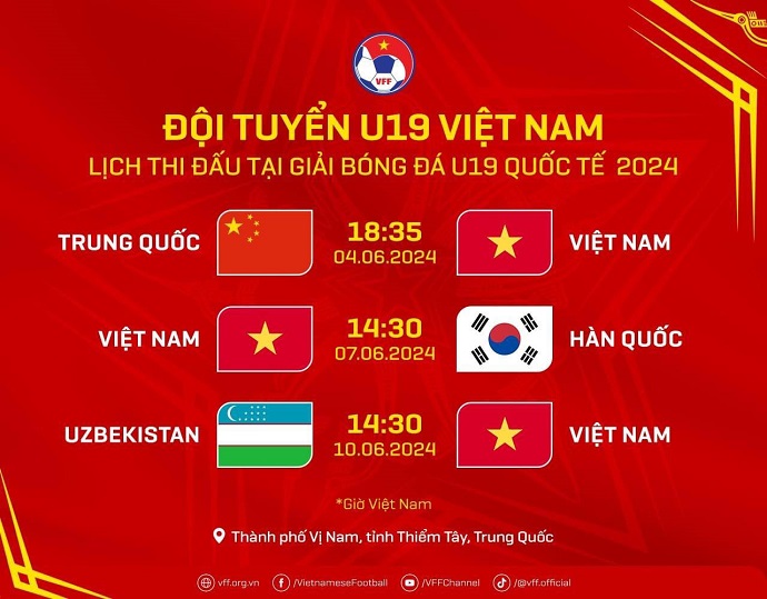 Lịch thi đấu U19 Việt Nam tại giải U19 Quốc tế Trung Quốc 2024 - Ảnh 1