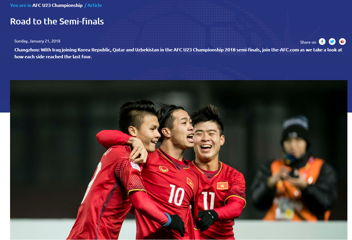 SỐC: AFC chưa xác nhận U23 Việt Nam vào bán kết giải U23 châu Á 2018