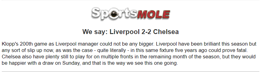 Dự đoán Liverpool vs Chelsea bởi chuyên gia Daniel Lewis