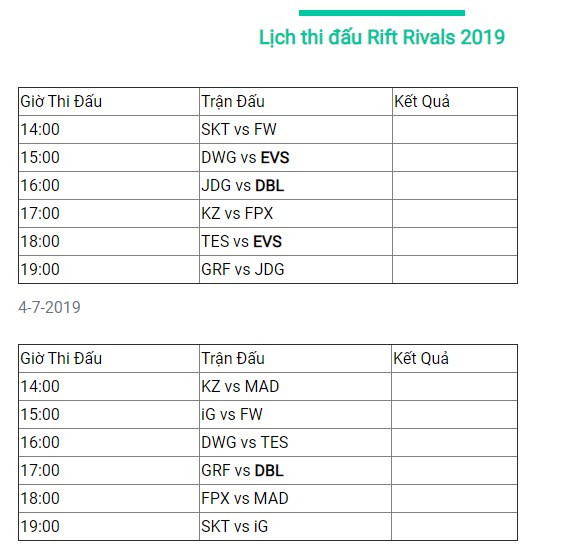 Lịch thi đấu Rift Rivals 2019: Chờ DBL, EVOS tỏa sáng